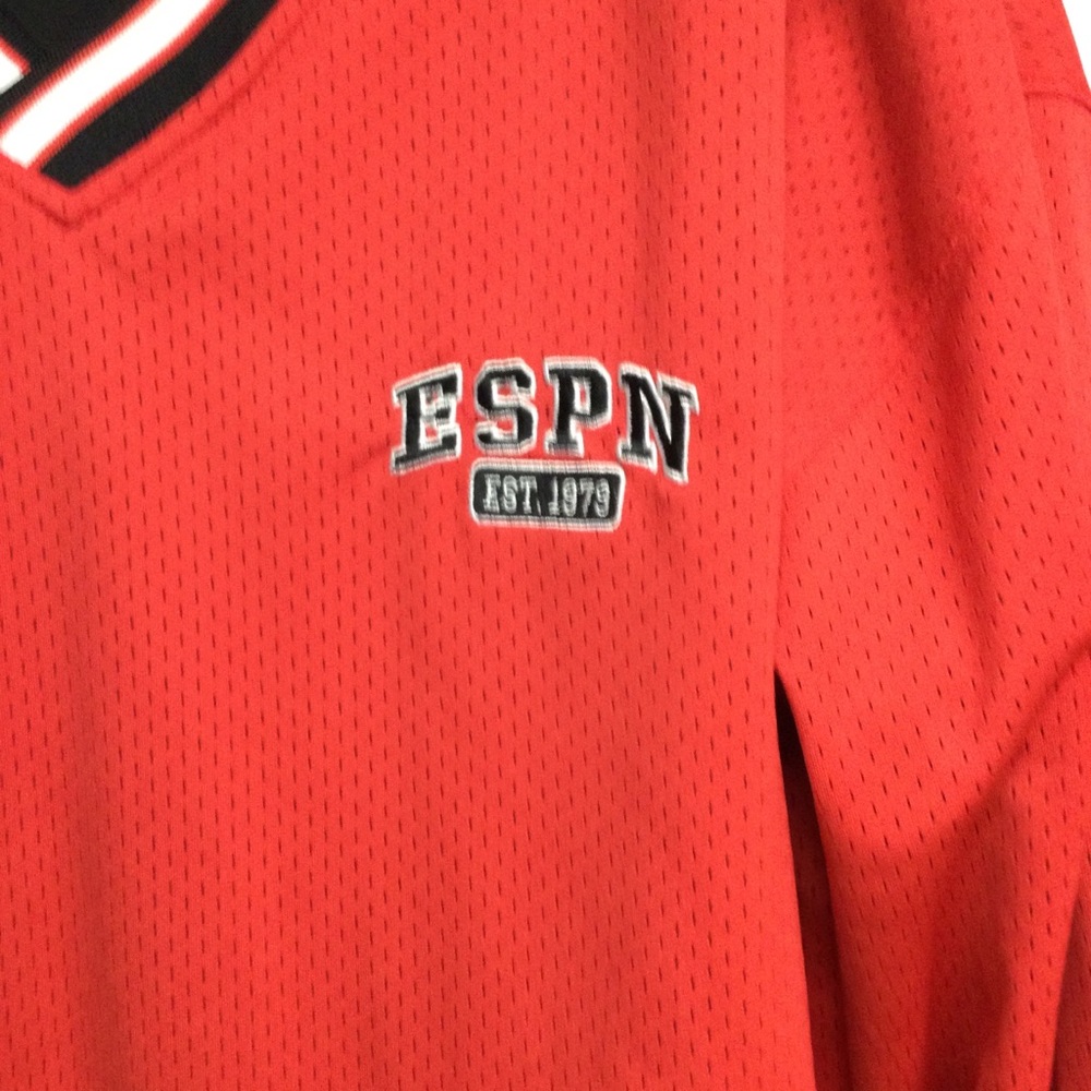 ESPN VTG Mens Black Red Reversible V-Neck Pullover Windbreaker Jacket Sz XXL - Picture 6 of 11